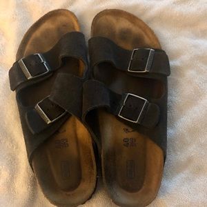 Birkenstock Gun Metal Soft Footbed Sandals